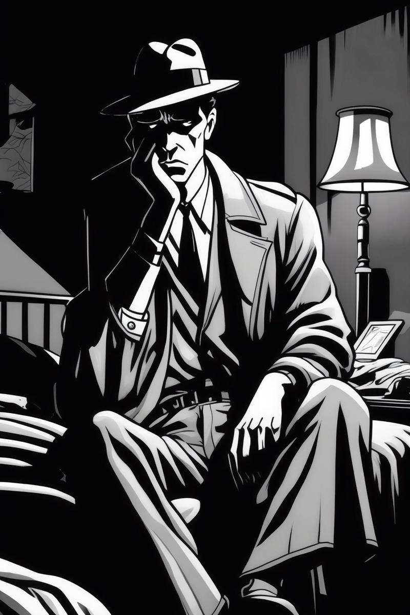 00953-1335762562-_lora_Will Eisner Style_1_Will Eisner Style - a detective sitting at the foot of his bed deep in thought and disturbed. Film noi.png